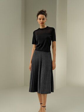 Lilysilk Pleated A-line Merino Wool Skirt in Dark Gray Size XS NWT